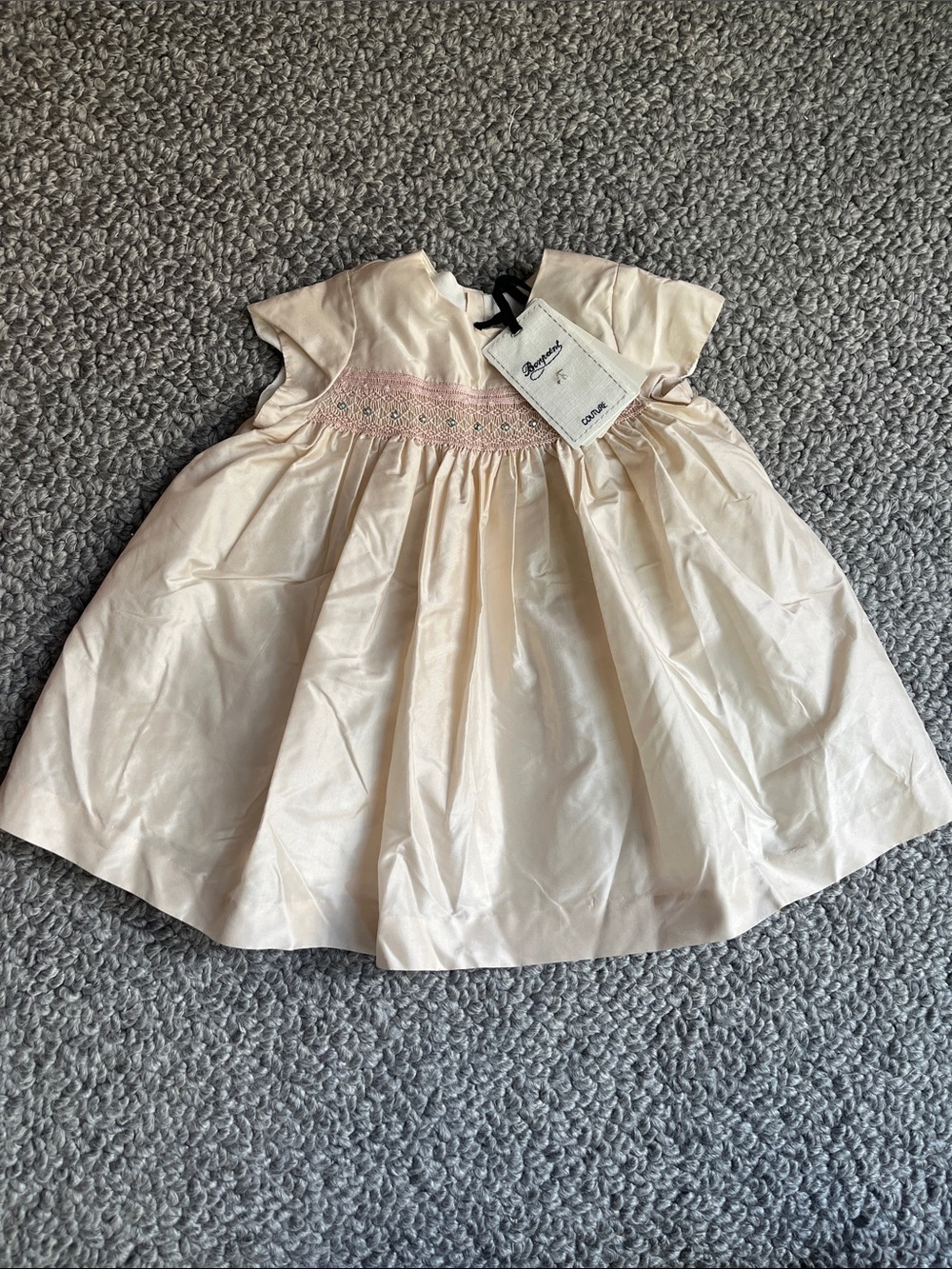 Bonpoint Cream Dress with Pink Smocking NEW
